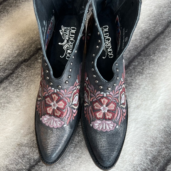 Old Gringo Janely 6” Black Floral Studded Western Cowboy Boots Booties - Picture 2 of 13